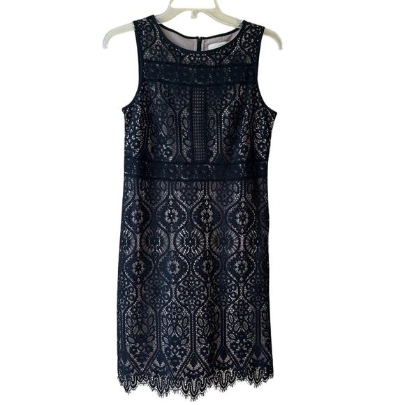LOFT Lace Dress Sleeveless Shift Black Tan Size 4 Dark Fairy Grunge Romantic - Picture 1 of 13